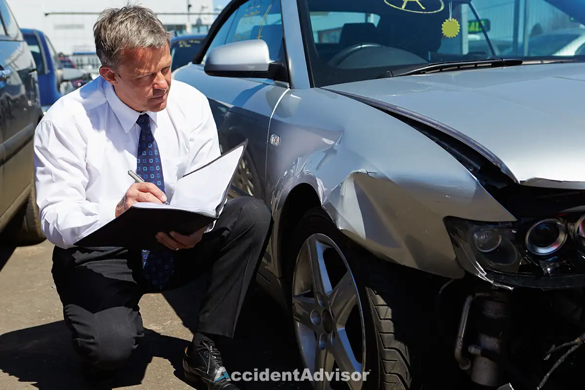 Insurance adjuster evaluating an accident