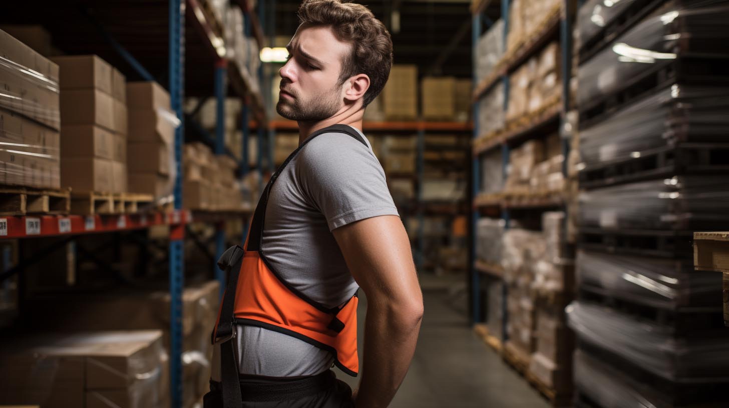 Warehouse Worker Holding Back in Pain